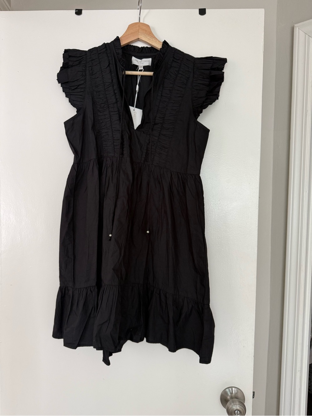 Caroline Constas Tiered Ruffled Mini Dress Womens Black Poplin Babydoll Resort